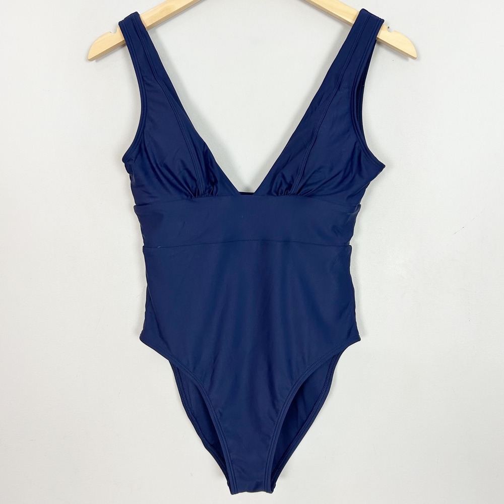 Quince Italian Plunge One Piece Swimsuit Navy Blue Size Small Women's